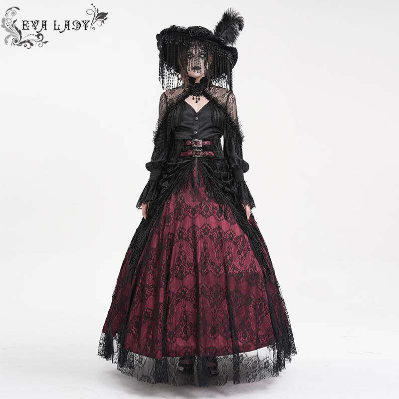 Devil Fashion恶魔时尚女装哥特玫瑰压花绒料流苏半裙ESKT05002