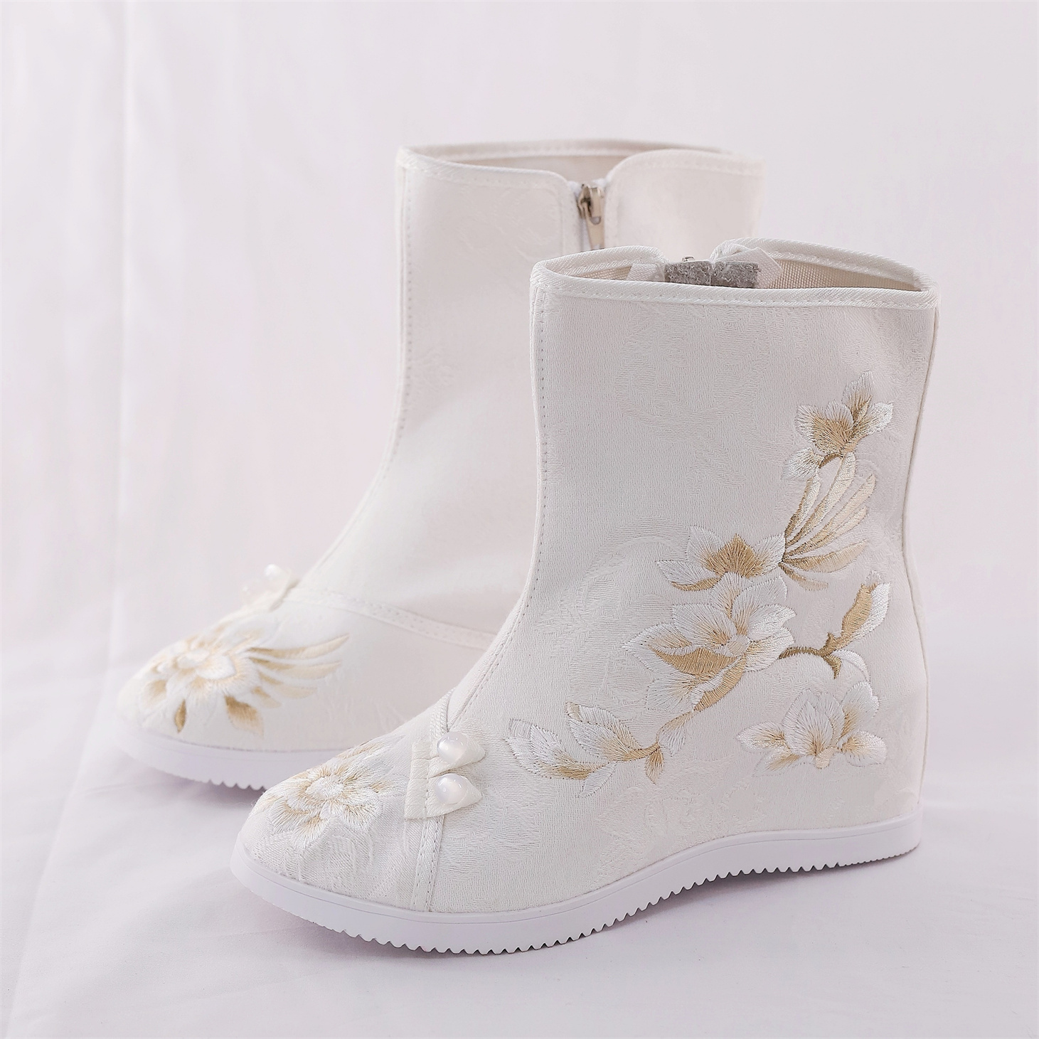 低跟高帮单靴古风淡雅中式古风靴