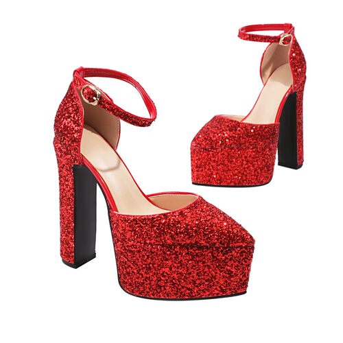 超高跟尖头粗跟新款亮片