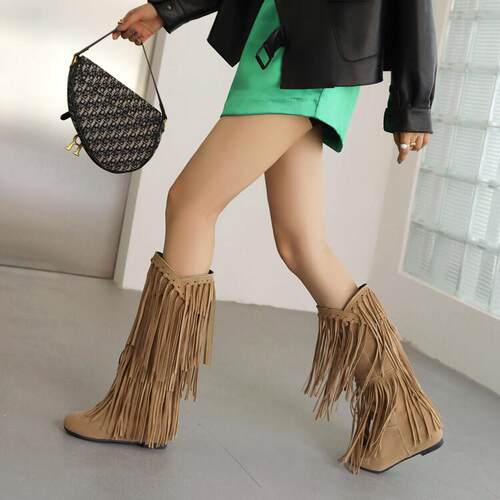 独立外贸40女靴欧美流苏时装