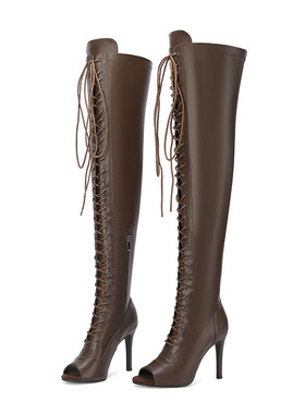 系带鱼嘴女爵士舞专用跳舞高跟鞋弹力过膝长筒性感HEELS舞鞋jazz