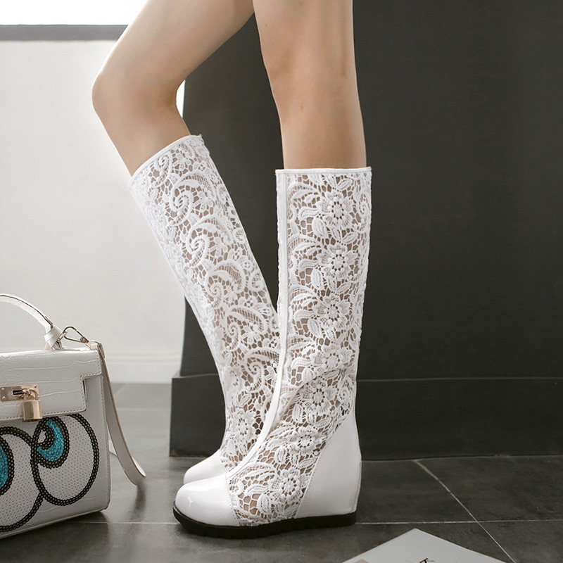 2018 KOREAN VERSION OF SUMMER HOLLOW MESH BOOTS WOMENS SHOES SINGLE BOOTS SPRING AND AUTUMN HIGH BOOTS SANDALS LACE INNER HEIGHTENED SHOES