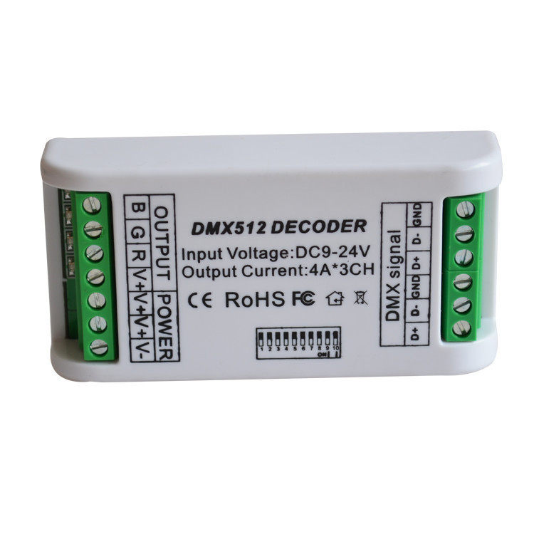 3CH 4CH led解码器 带拔码DMX512恒压控制 rgbw灯带迷你控制器