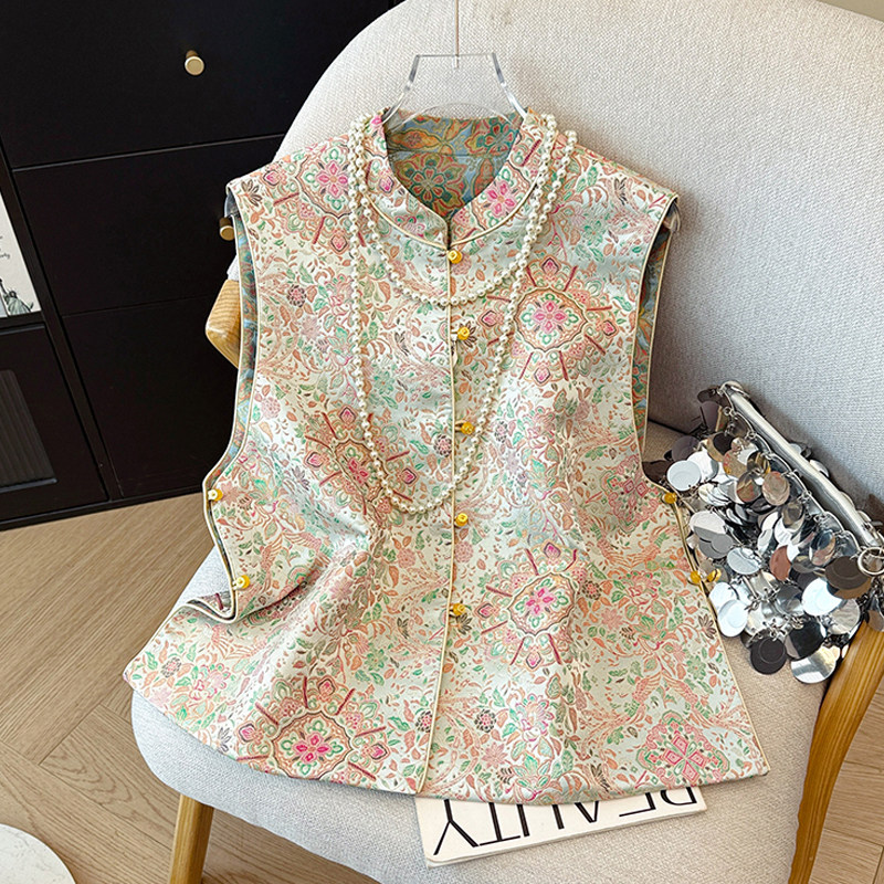 新国风新中式马甲年轻款重工提花坎肩改良唐装双面穿马夹春季女装