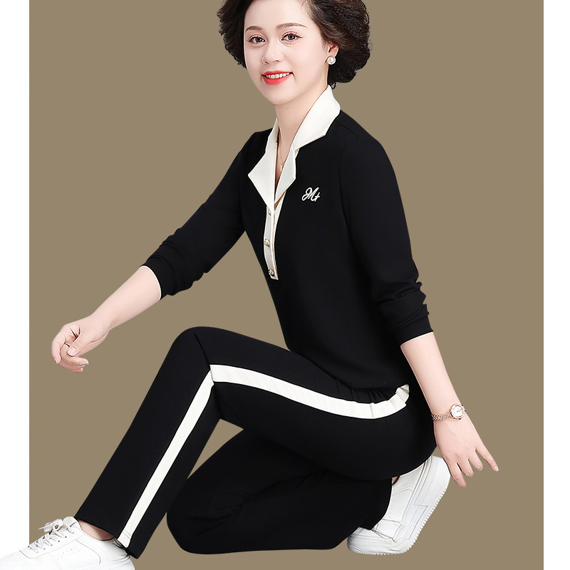 春季中年妇女长袖运动服妈妈套装