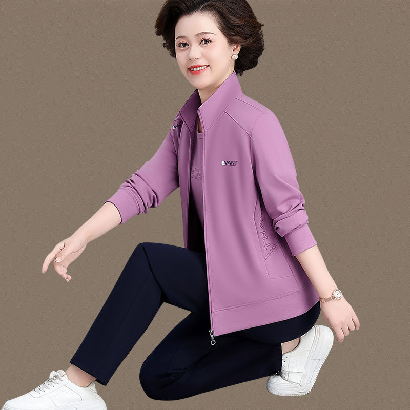 年轻妈妈运动套装2026春季新款高档中老年女装洋气外套休闲三件套
