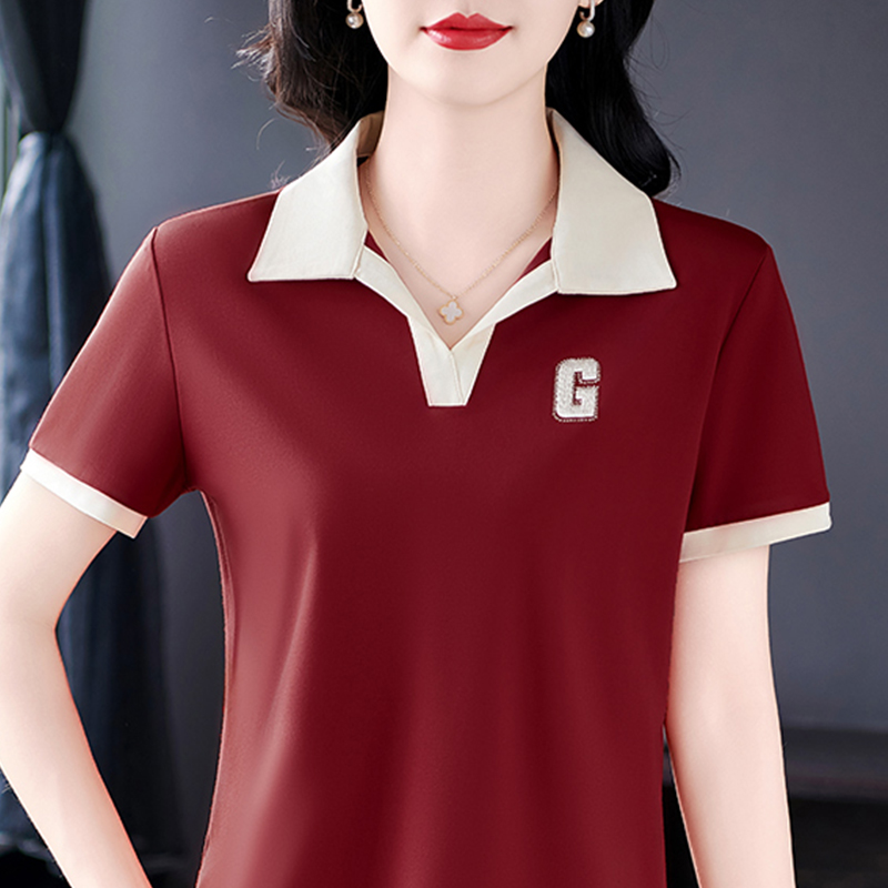 短袖T恤上衣女夏2025新款中年妇女洋气减龄翻领半袖POLO衫小个子