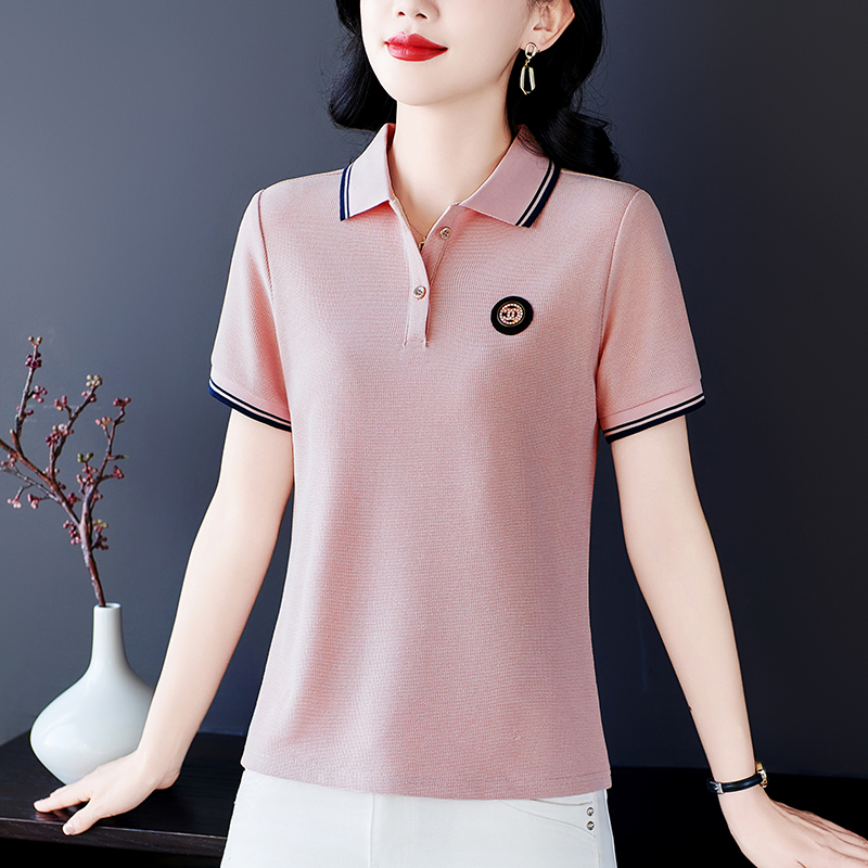 翻领短袖T恤女夏2025新款速干冰丝上衣薄款大码休闲减龄POLO衫女