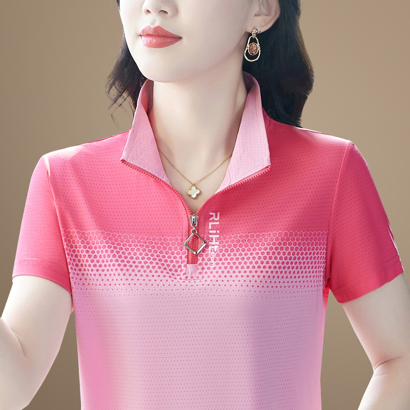 渐变色冰丝速干t恤女2025夏季新款立领跑步运动短袖上衣薄款体恤