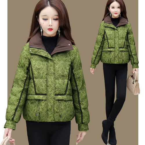 国风印花短款羽绒服女冬季厚外套