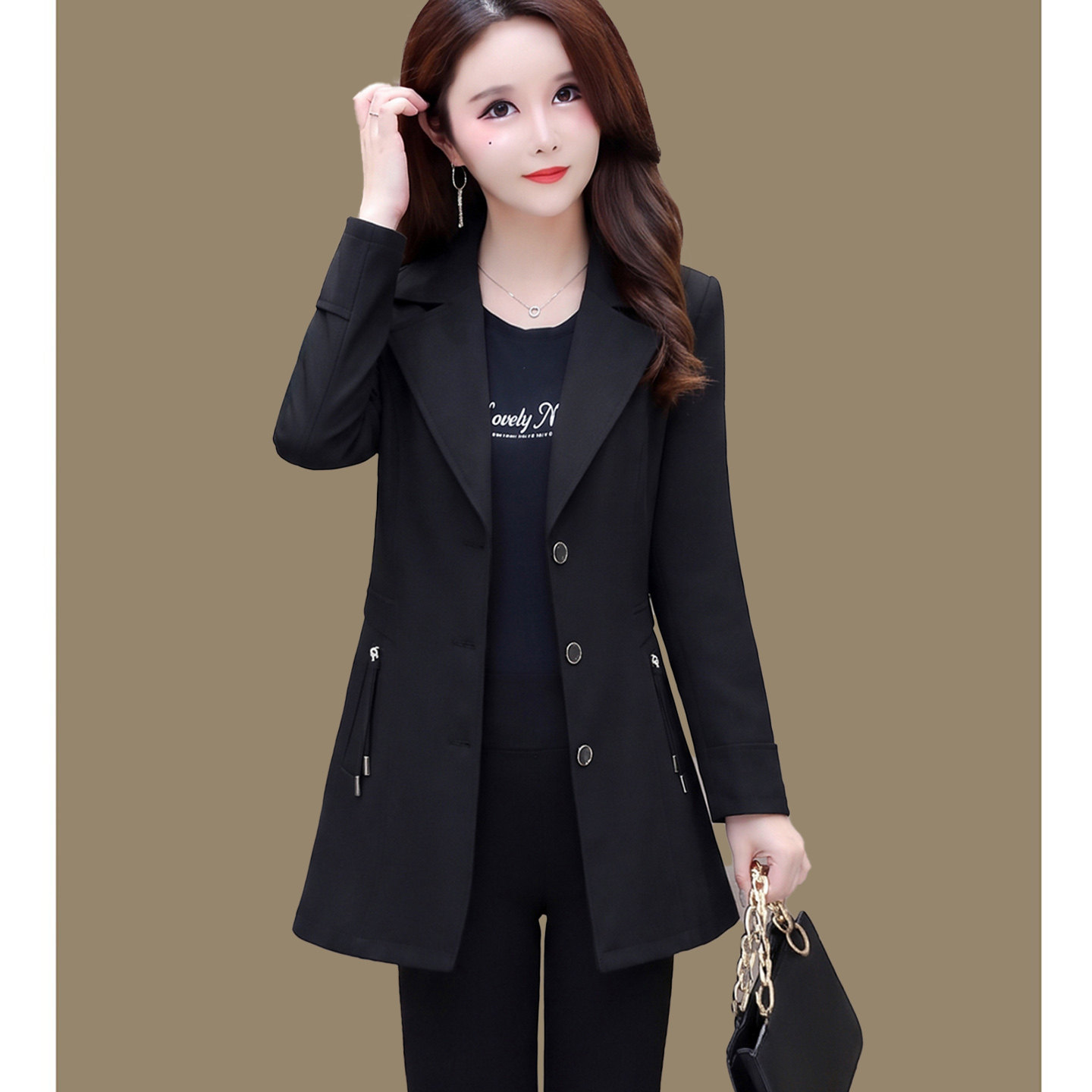 时尚气质黑色风衣外套通勤减龄女