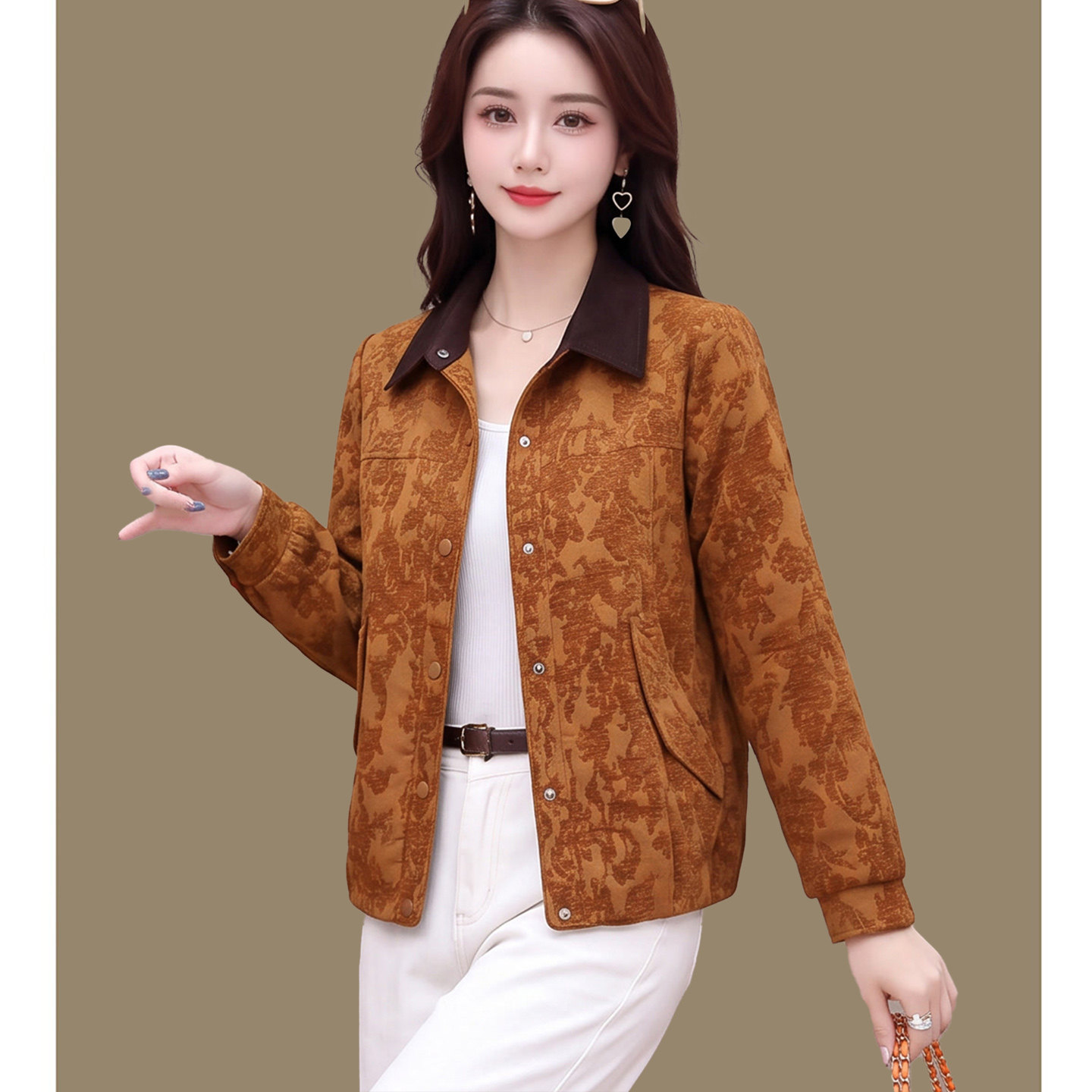 春秋时尚翻领短款外套女夹克上衣