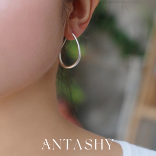 999纯银手工原创桃心复古大气简约酷飒不过敏圆圈圈耳环银饰气质