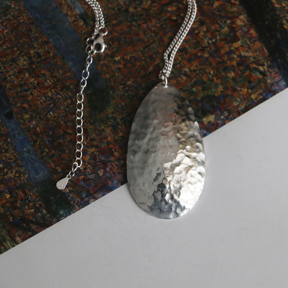 手工小众复古锤纹项链