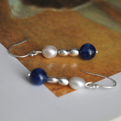 手工原创蓝晶石Vintage耳环