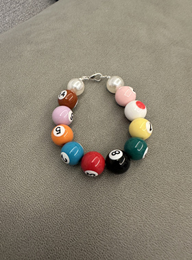 自己做的台球手串小众弹力绳混搭仿珍珠洋气手链