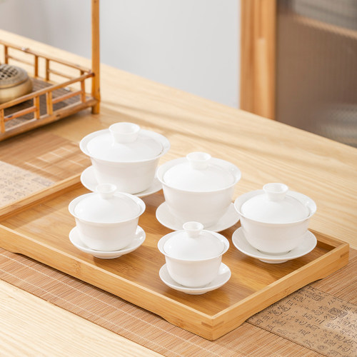 羊脂玉单个功夫茶大小号容量盖碗