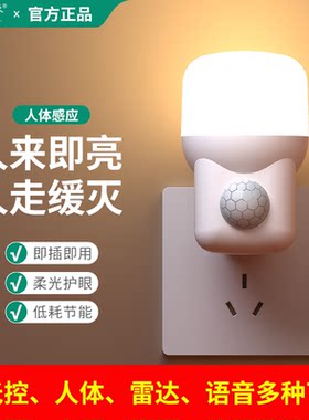 夜灯床头夜灯声控自动感应人体智能语音控制卧室睡眠氛围灯台灯