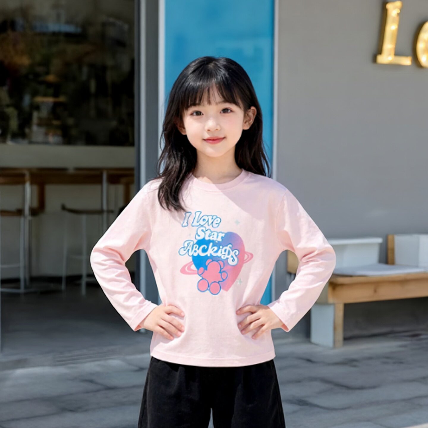 Abckids儿童装女童圆领长袖T恤衫秋款儿童打底粉色公主F311301171图片
