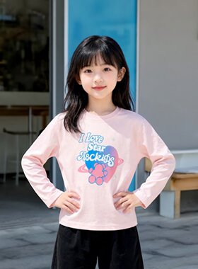 Abckids儿童装女童圆领长袖T恤衫秋款儿童打底粉色公主F311301171
