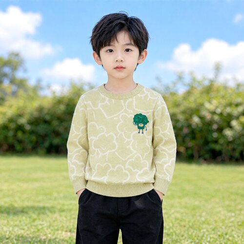 Abckids男童绿色卡通圆领毛衣