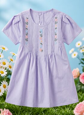 abckids正品女童纯色衬衫女大童圆领短袖T恤荷叶袖上衣F321302225
