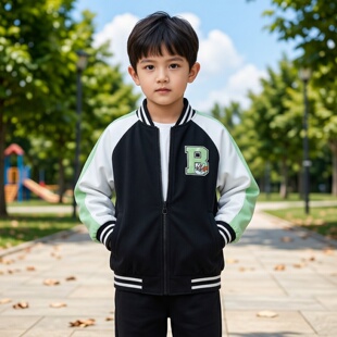 商场同款 拉链外套运动休闲上衣 Abckids男童学院风棒球服春秋装