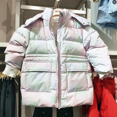 商场同款Abckids女童中长款羽绒服冬季加厚连帽多口袋保暖外套