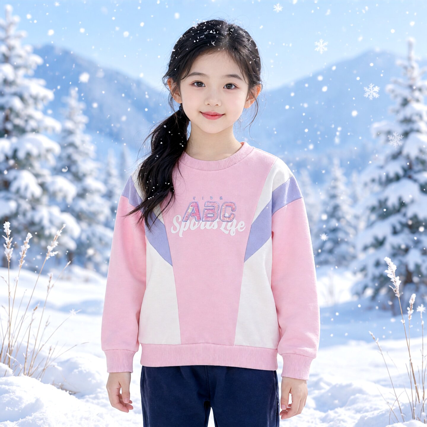Abckids女童秋冬撞色拼接卫衣图片