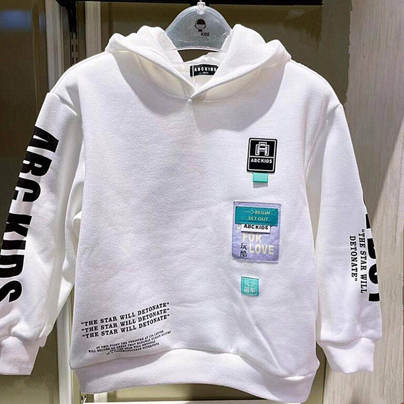 正品abckids童装秋款商场时尚加绒连帽套头卫衣纯棉厚 F232305058