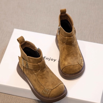 真皮儿童靴子女童软底马丁靴