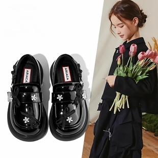 真皮女童公主鞋2025春秋新款女童软底黑色演出舞小皮鞋小女孩单鞋