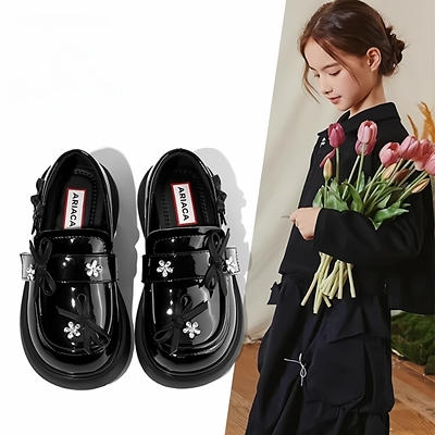 真皮女童公主鞋软底黑色小皮鞋