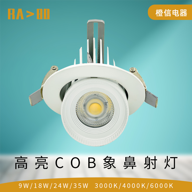 高亮LED象鼻灯COB牛眼射灯艺9w18w24w35w嵌入式可调角度天花筒灯-封面