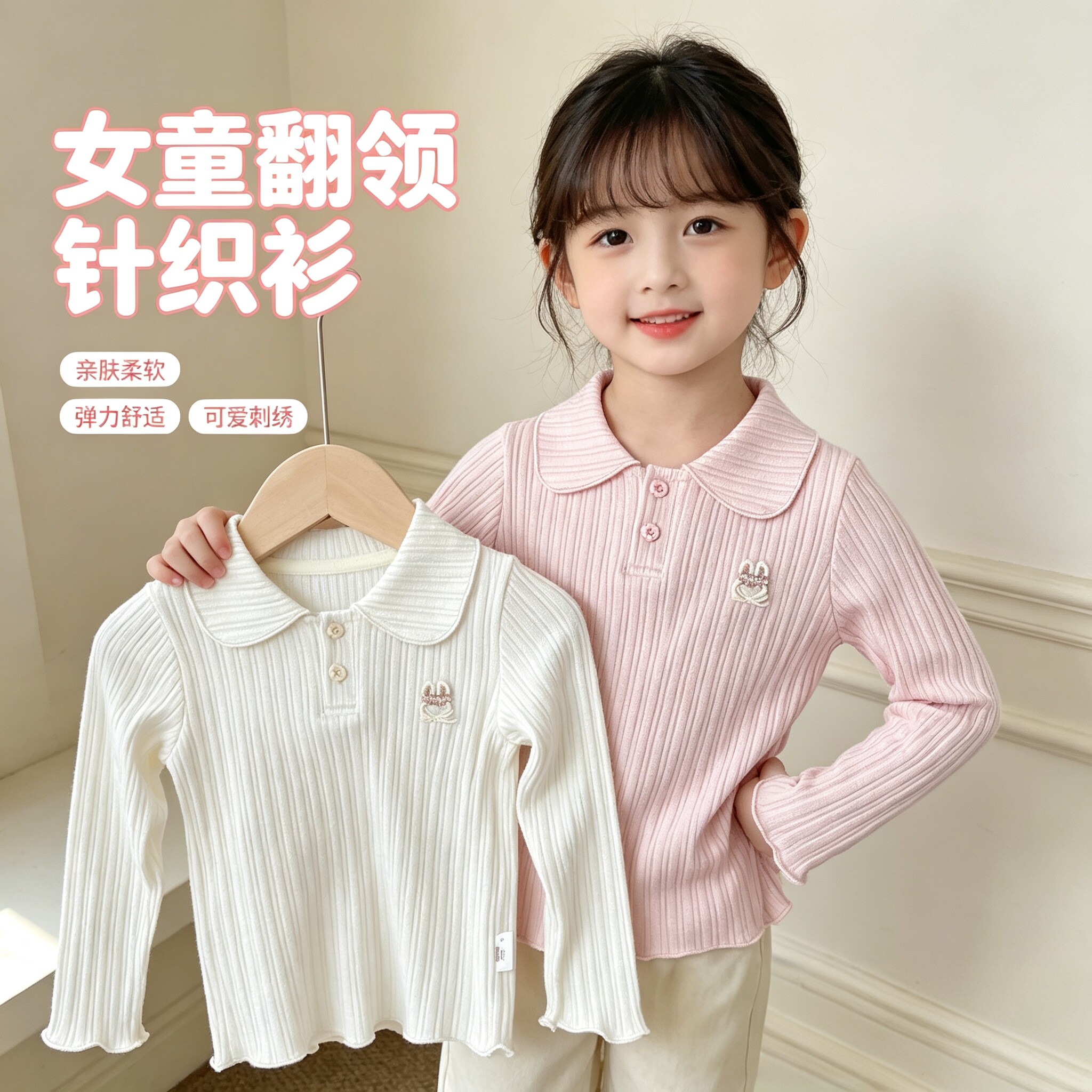 女童娃娃领打底衫春秋装新款儿童长袖T恤薄款洋气女宝宝翻领上衣图片