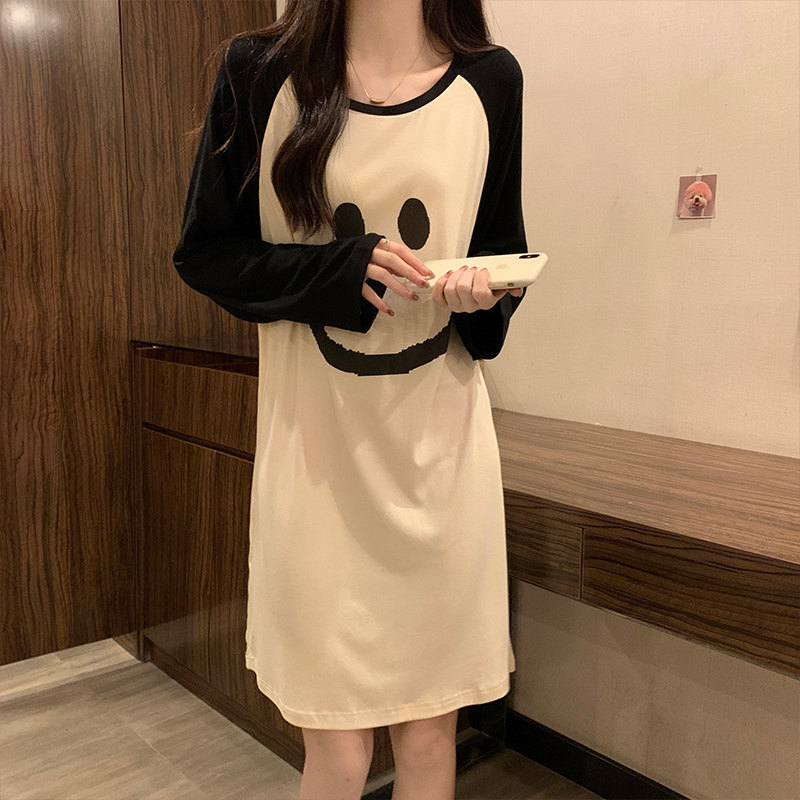 여성을위한 긴팔 잠옷 봄 가을 모달 코튼 2024 새로운 스타일 순수한 정욕 스타일 임산부 귀여운 검은 살구 파자마 스커트