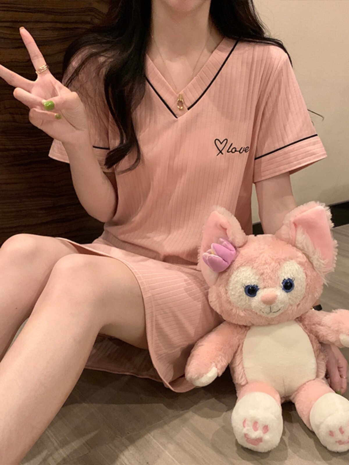 여성용 여름 잠옷 여름 스타일 순면 반팔 순수 음탕 스타일 달콤하고 심플하고 귀여운 된장 원피스 파자마 드레스 봄 여름