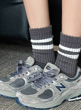 ADCACRORR秋冬季条纹中筒袜子男士纯棉白色灰色毛巾底运动长袜男