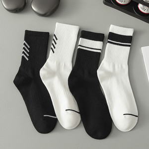 ADCACRORRA白色袜子男中筒袜秋冬季ins潮黑色纯棉运动条纹男长袜
