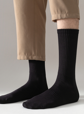 ADCACRORR秋冬季长筒袜子男士纯棉防臭运动篮球黑色白色中筒袜男