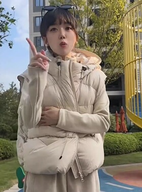 羽绒马甲女短款连帽冬季新款2025韩宽松高级感小个子背心坎肩外套