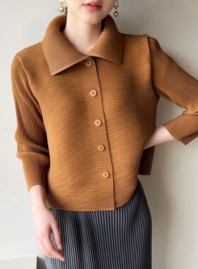 专柜品质秋春新款三宅高端褶皱时尚女装小众港风休闲百搭通勤上衣