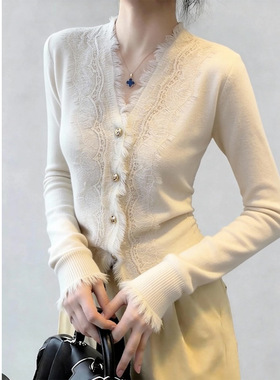 法式温柔气质高级感杏色上衣女2026春毛边设计感内搭打底衫可外穿