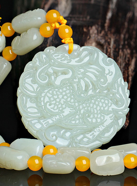 天然新疆和田玉麒麟吊坠白玉麒麟献瑞挂件男女款玉石项链饰品玉佩