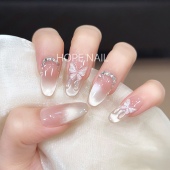 冰透裸色法式 蝶王 蝴蝶猫眼手工穿戴甲高级显白气质美甲贴片