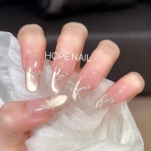 猫眼手工穿戴甲温柔气质简约美甲贴 冰透裸色空间法式 月光美人