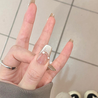 茶颜悦色显白美甲珍珠简约短款