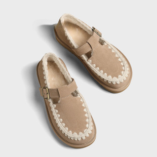 一脚蹬软底豆豆鞋 女加绒保暖毛毛鞋 冬Z 英伦风乐福鞋