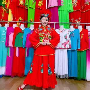 新款秧歌服麻纱绣花袄裙秋冬季东北大秧歌舞台演出服装广场舞服装