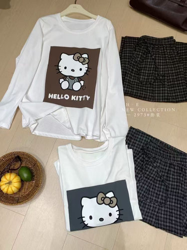 HE家2973#KT上衣+裤子套装 灰 咖  M L